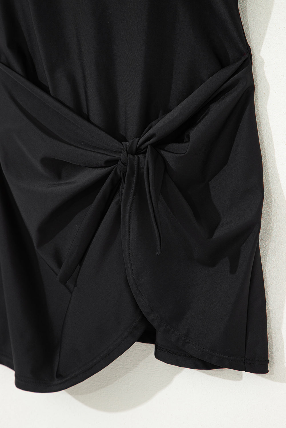 Black U Neck Adjustable Straps Knotted Skirt Patchwork One Piece Swimsuit