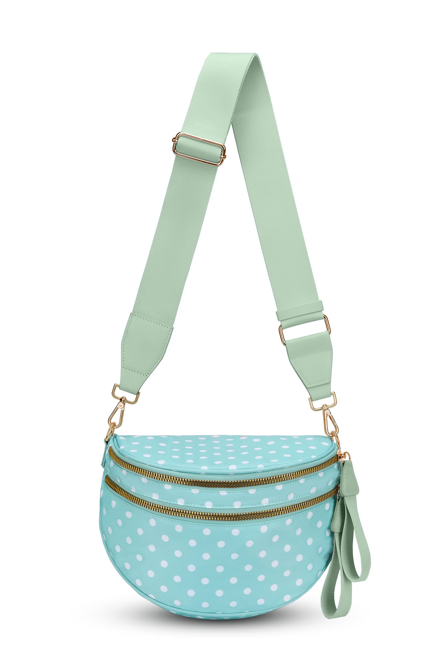 Polka Dot Faux Double Zip Crossbody Bag