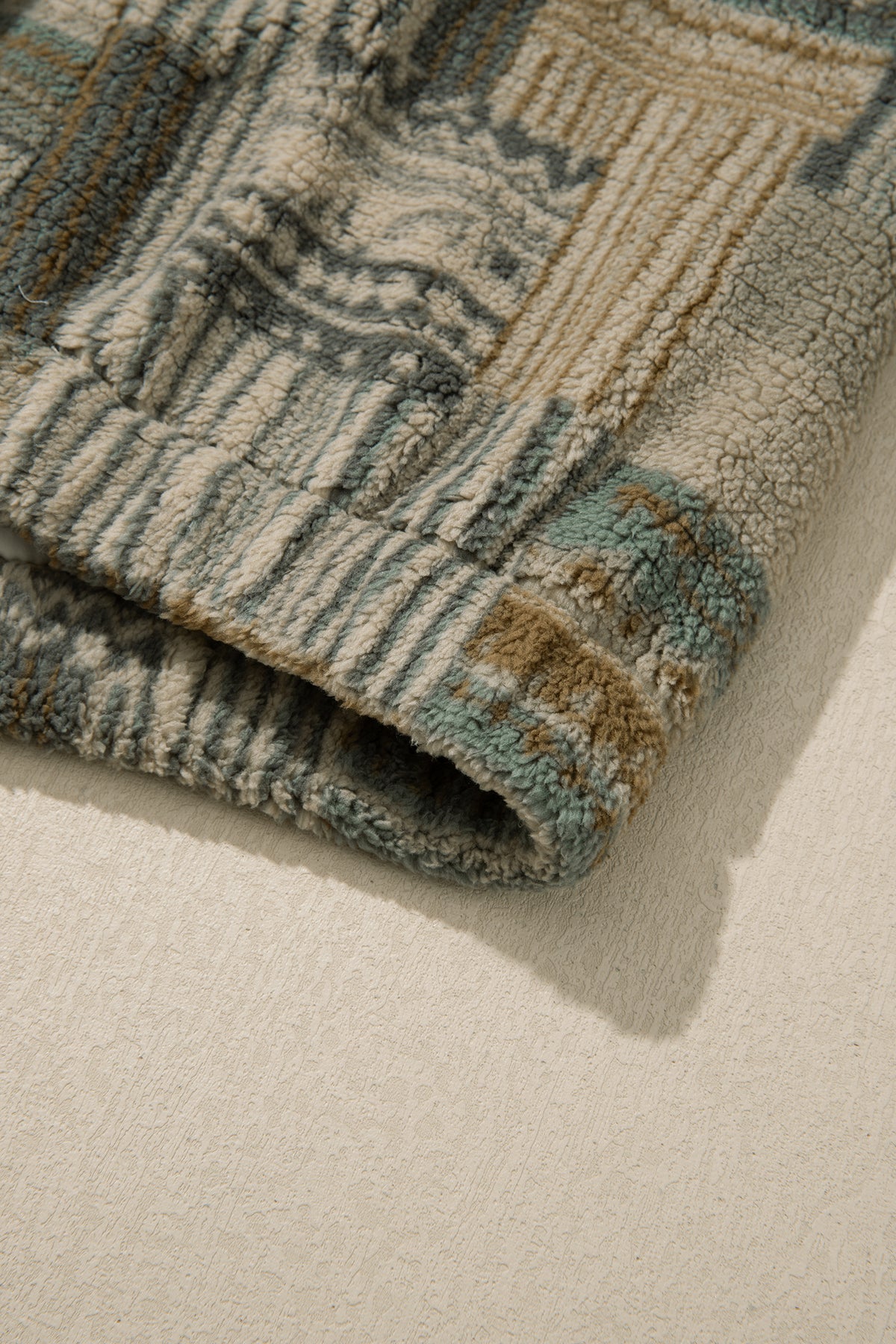 Green Western Print Fleece Pullover Long Sleeve Casual Fit Sweatshirt