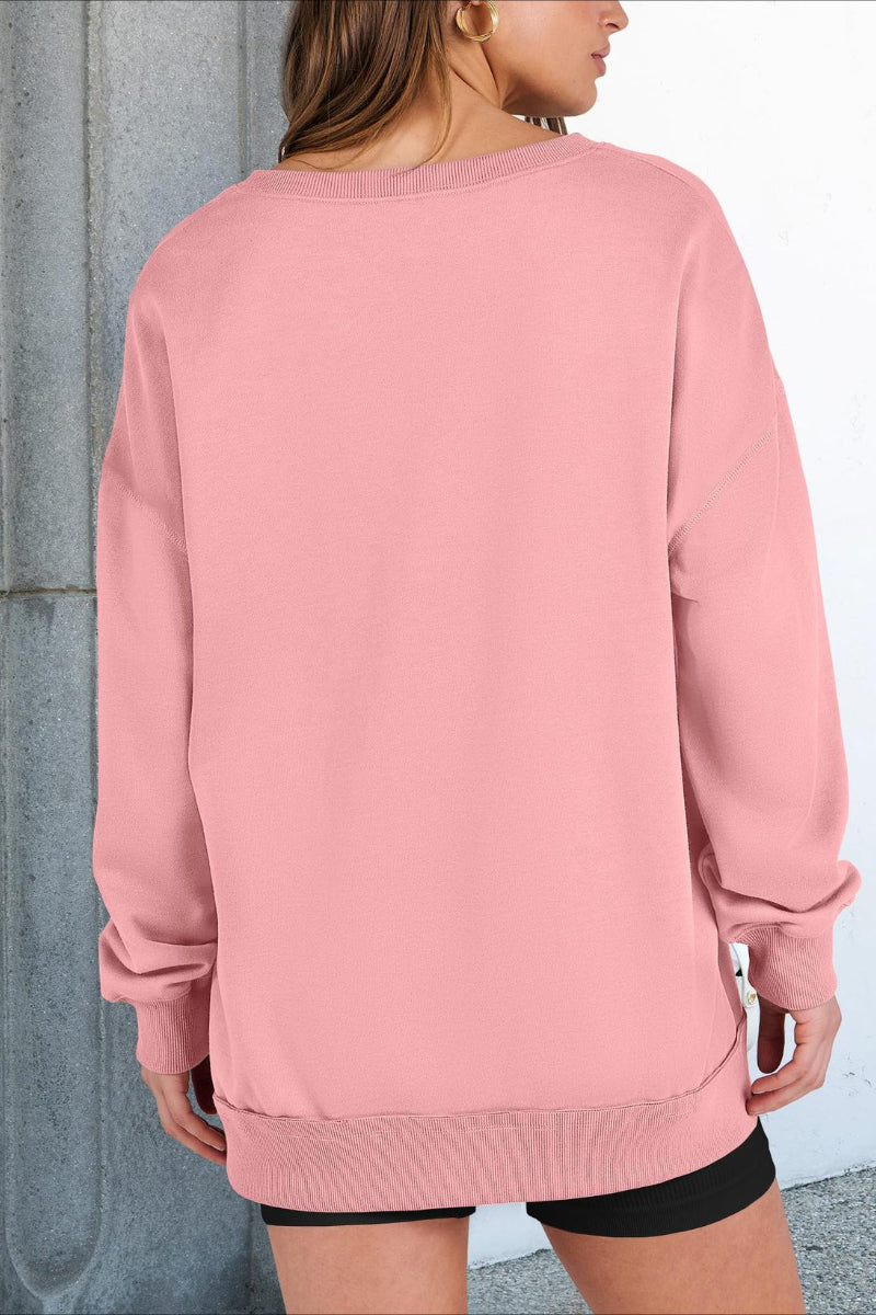 Striped V-Neck Pullover Sweatshirt with Contrast Trim