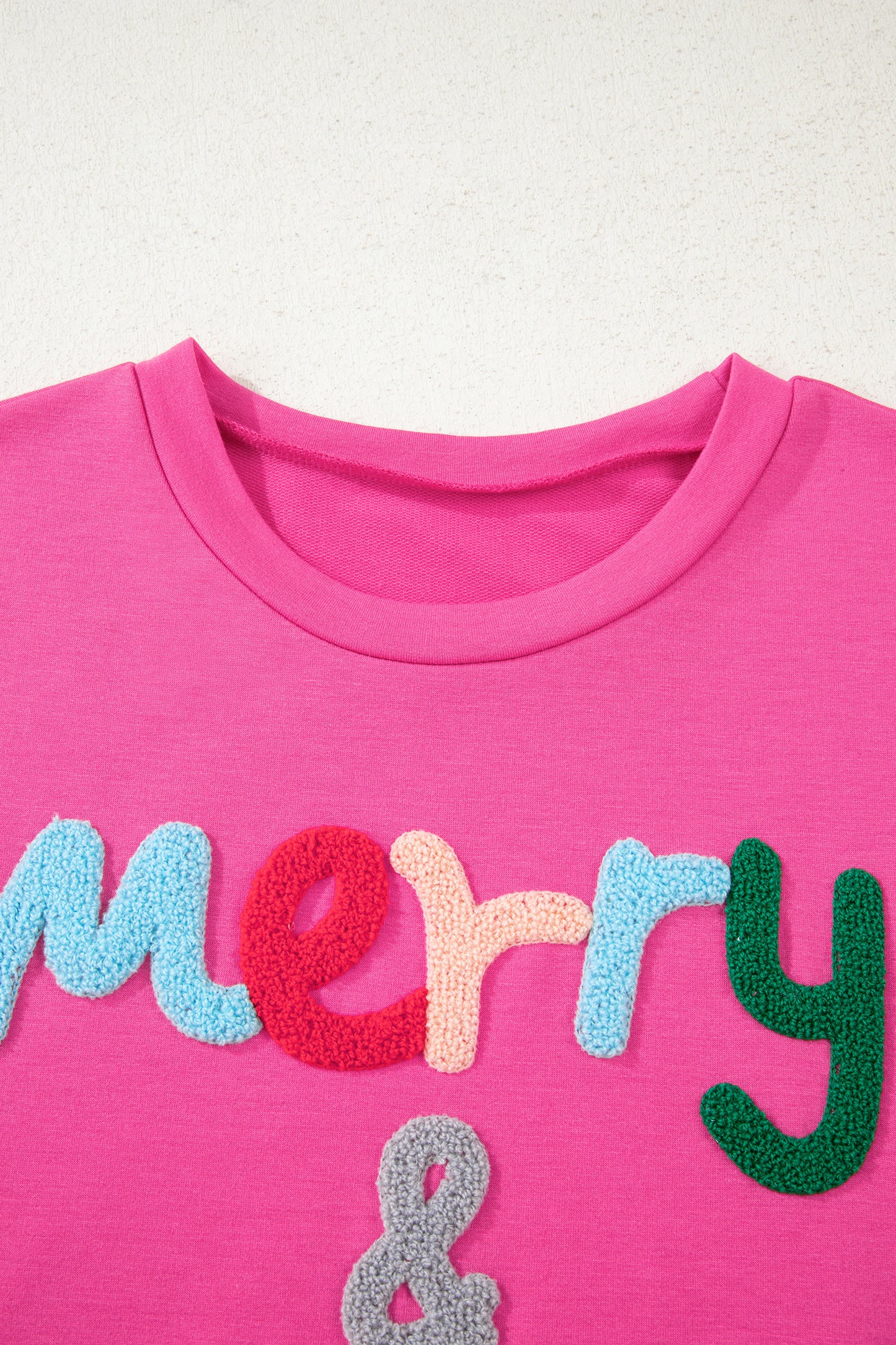 Rose Red Merry & Bright Christmas Letter Graphic Sweatshirt