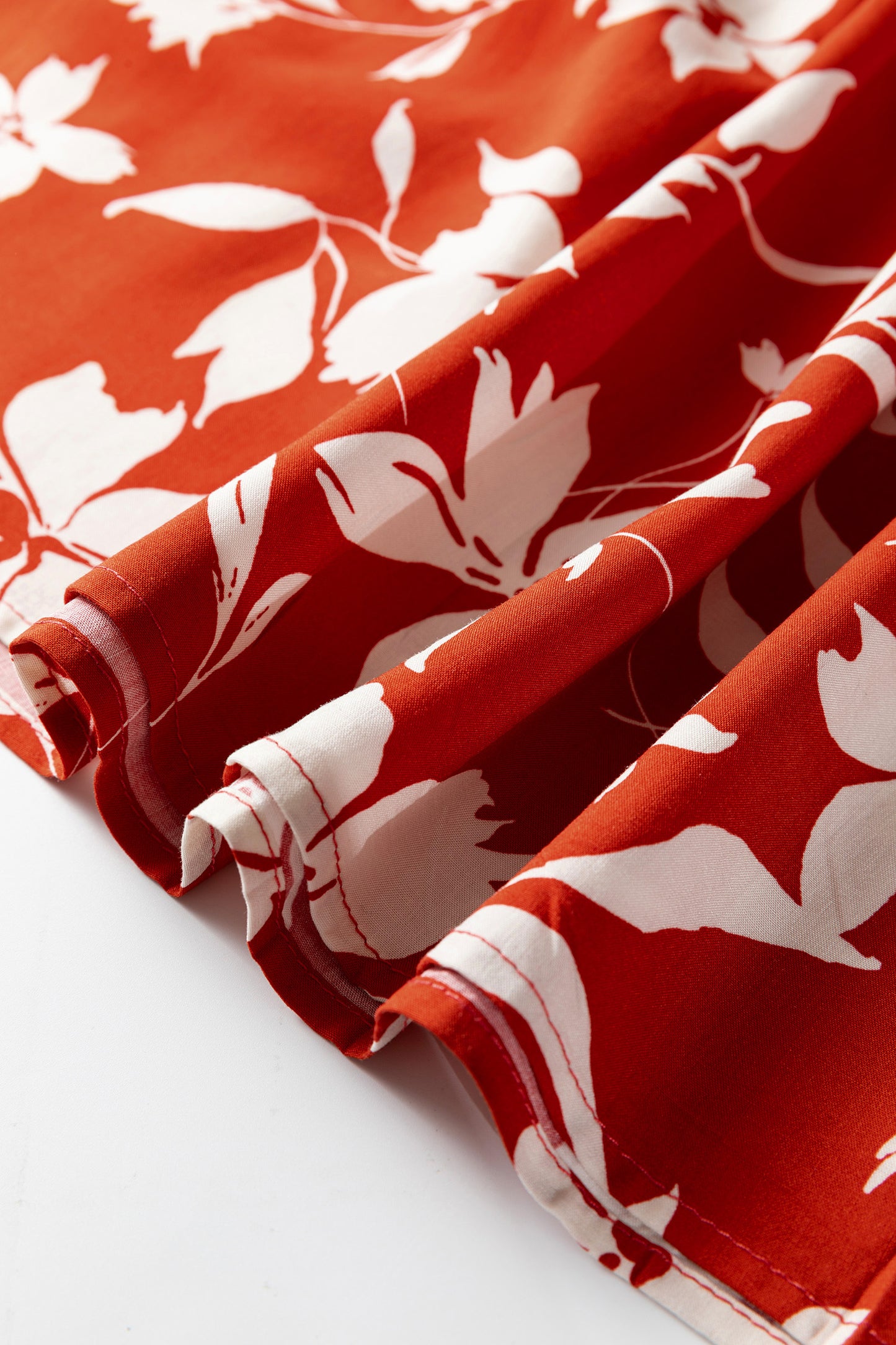 Sky Blue Boho Floral Print Lettuce Trim 3/4 Sleeve Mini Dress