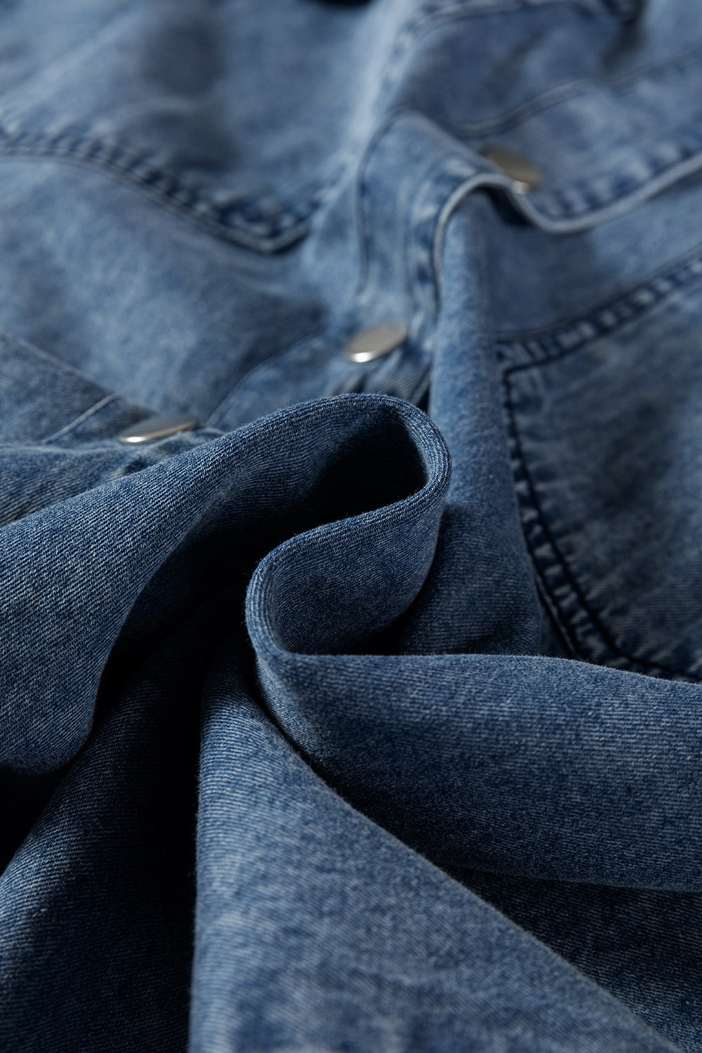 Beau Blue Chest Pocket Raw Hem Denim Loose Shirt Dress