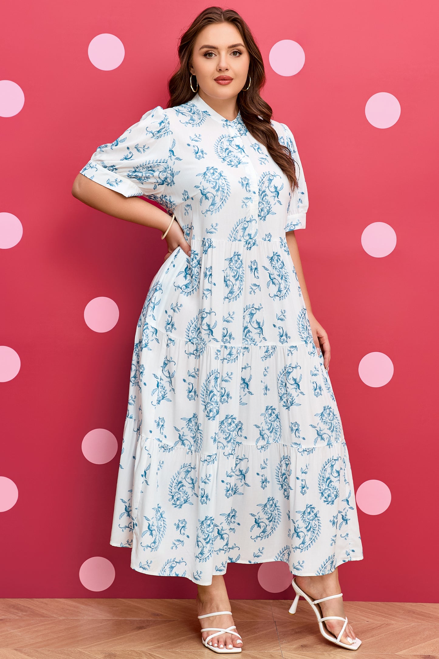 Plus Size Paisley Viscose Maxi Dress Boho Tiered Vacation