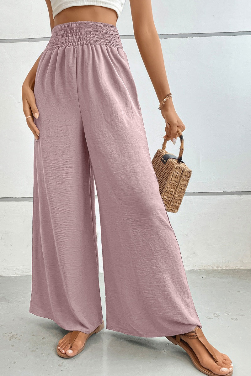 Smocked High Waist Wide Leg Palazzo Pants