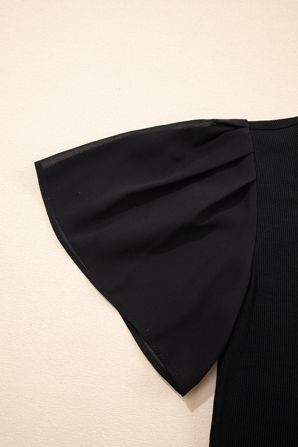 Red Dahlia Mesh Ruffled Sleeve Slim Fit V Neck Top