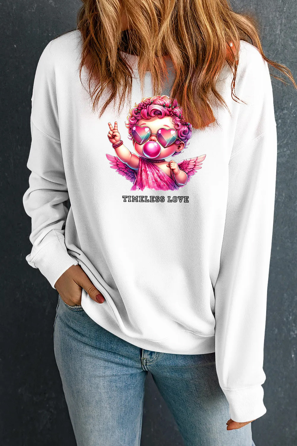 Valentine’s Day Timeless Love Angel Graphic Cozy Sweatshirt