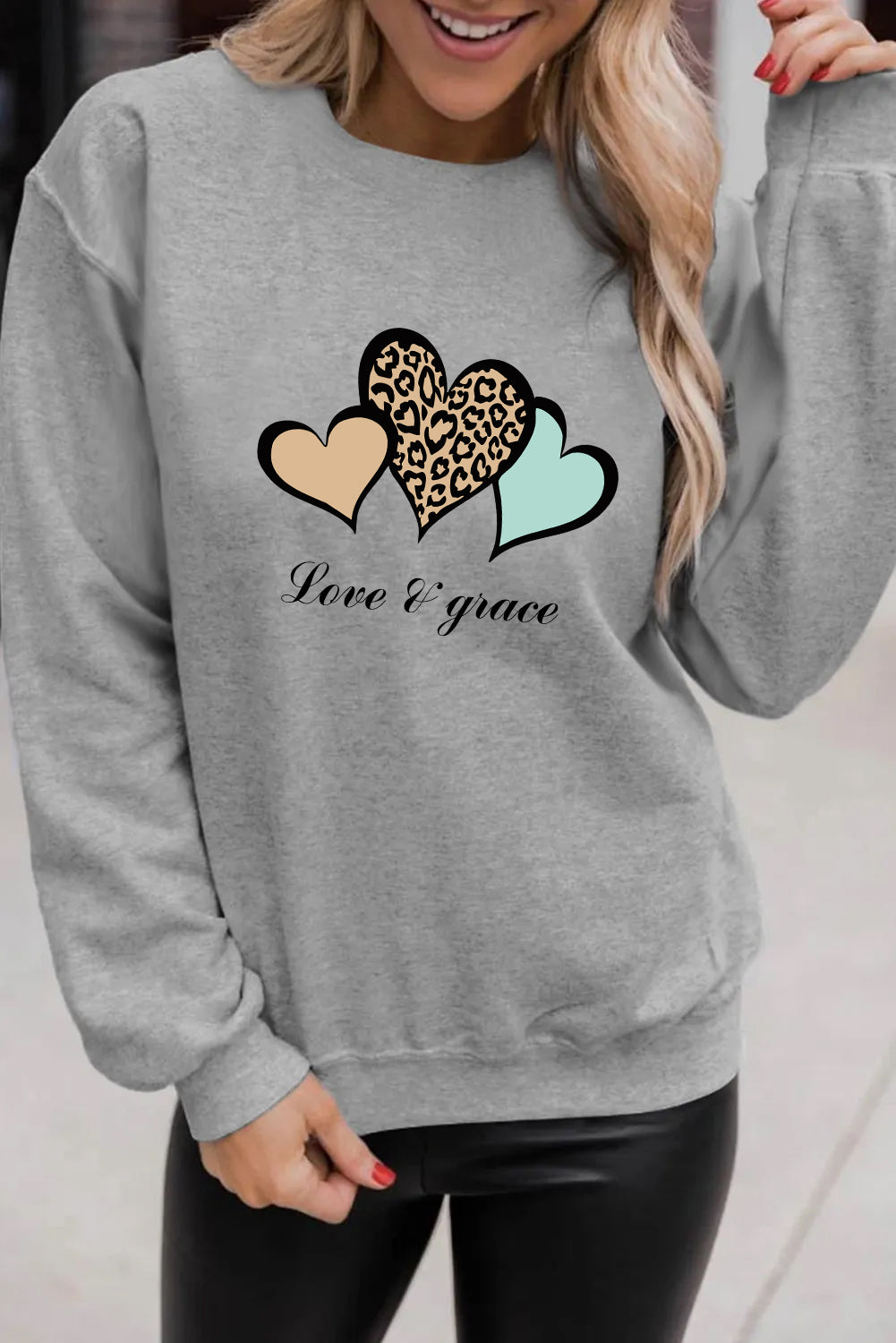 Valentine’s Day Love & Grace Leopard Heart Graphic Sweatshirt