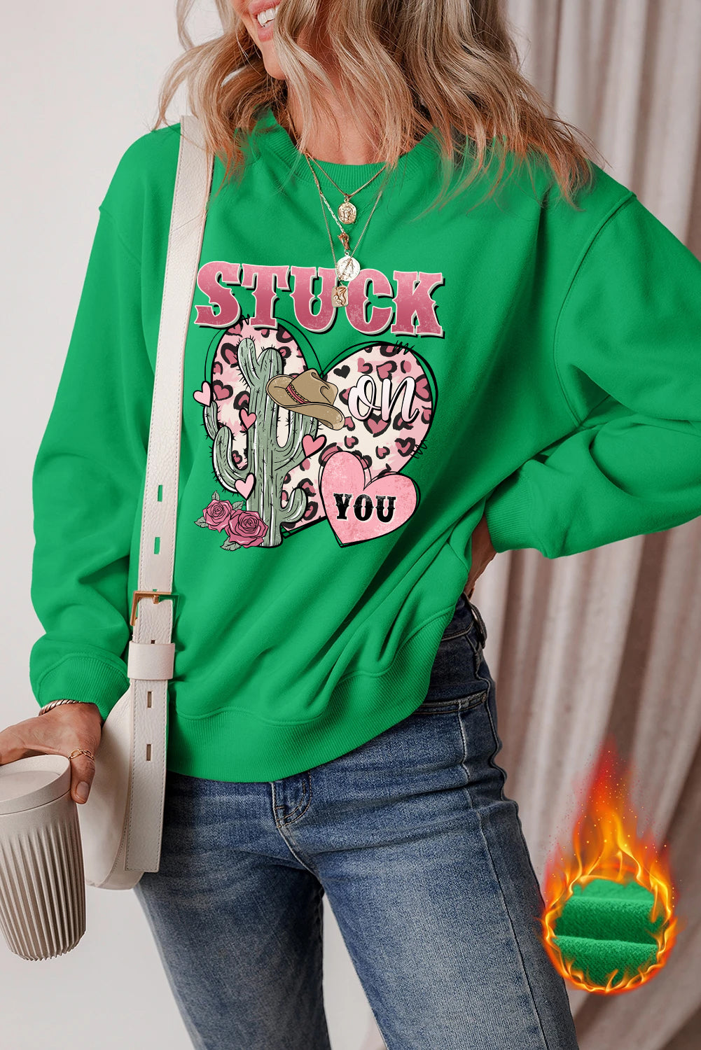Valentine’s Day Stuck On You Cactus Heart Graphic Sweatshirt