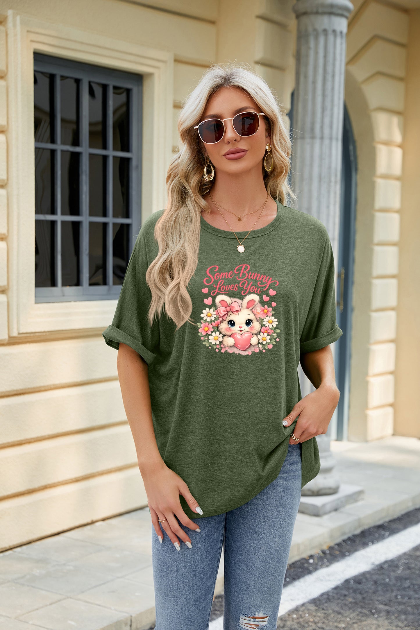 Easter Clover Heart Graphic Oversized Casual T Shirt