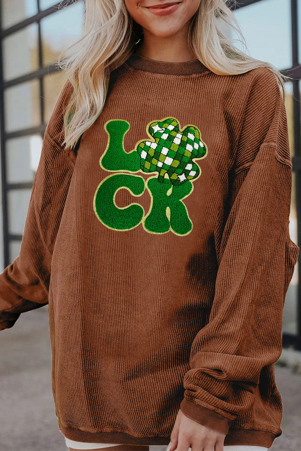 Saint Patrick’s Day LUCK Clover Graphic Corded Sweatshirt