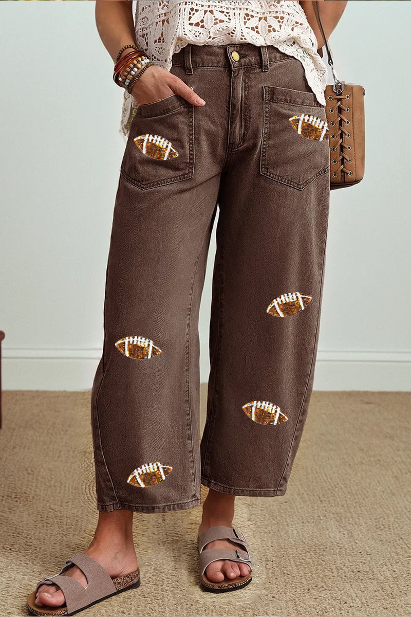 Game Day Football Patch Light Wash Wide Leg Jeans