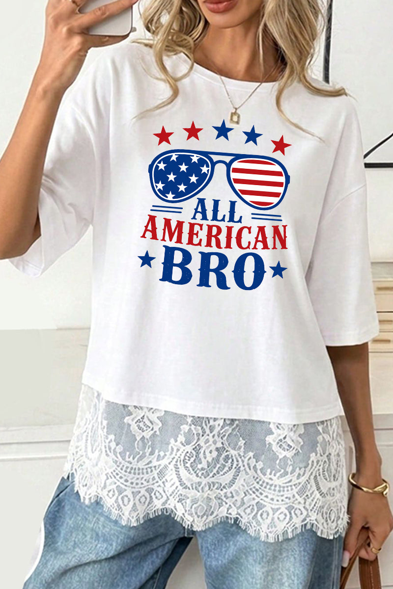 Patriotic Polyester Tee All American Bro 4th July Top