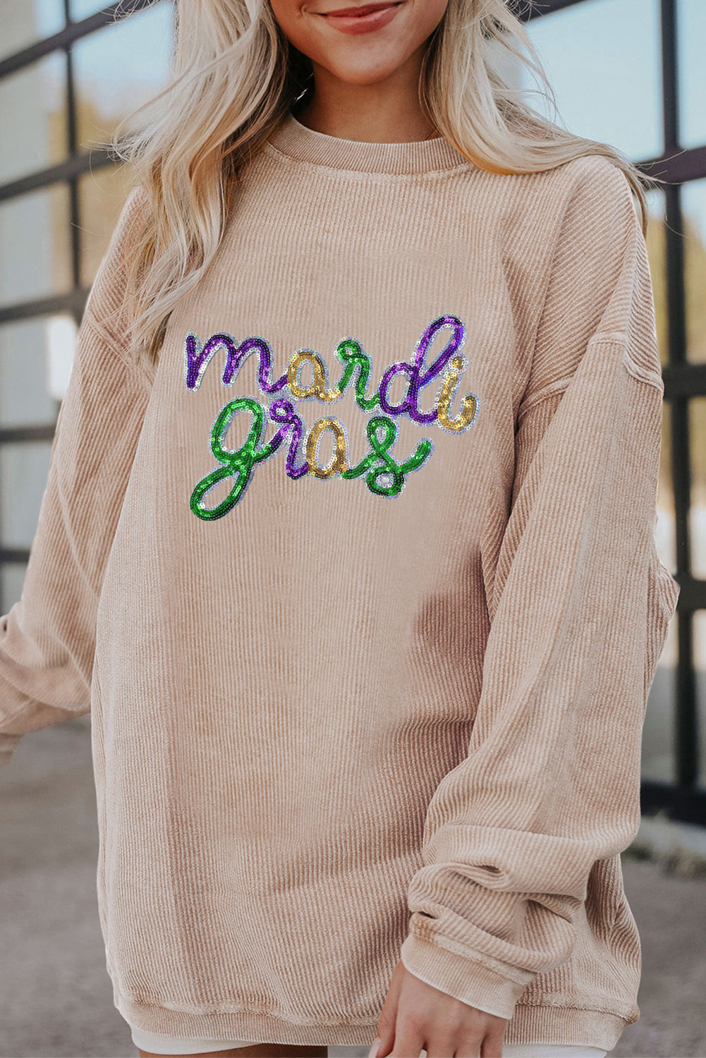 Mardi Gras Sparkly Letter Graphic Sweatshirt