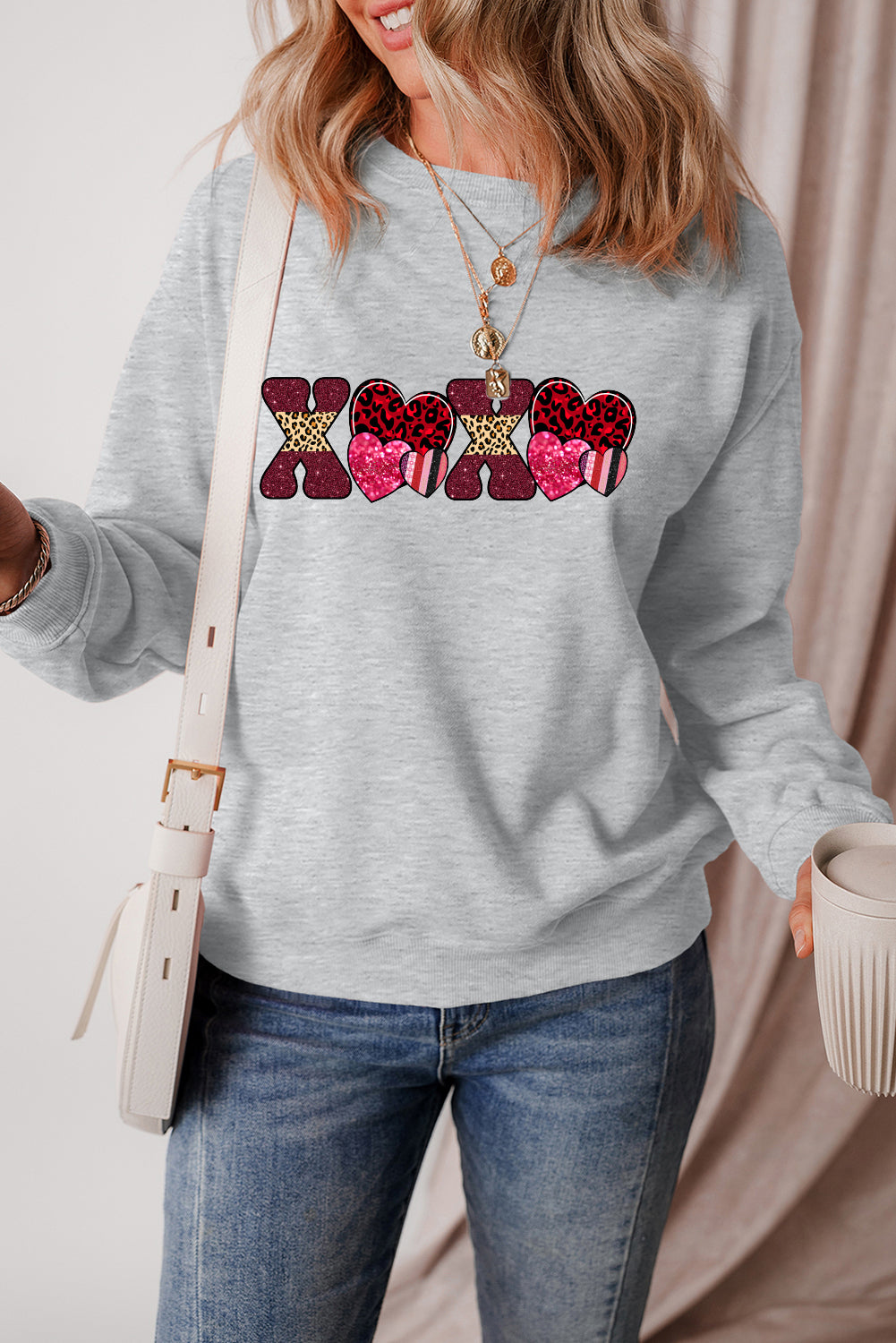 Valentine's Day Colorful XOXO Heart Graphic Sweatshirt