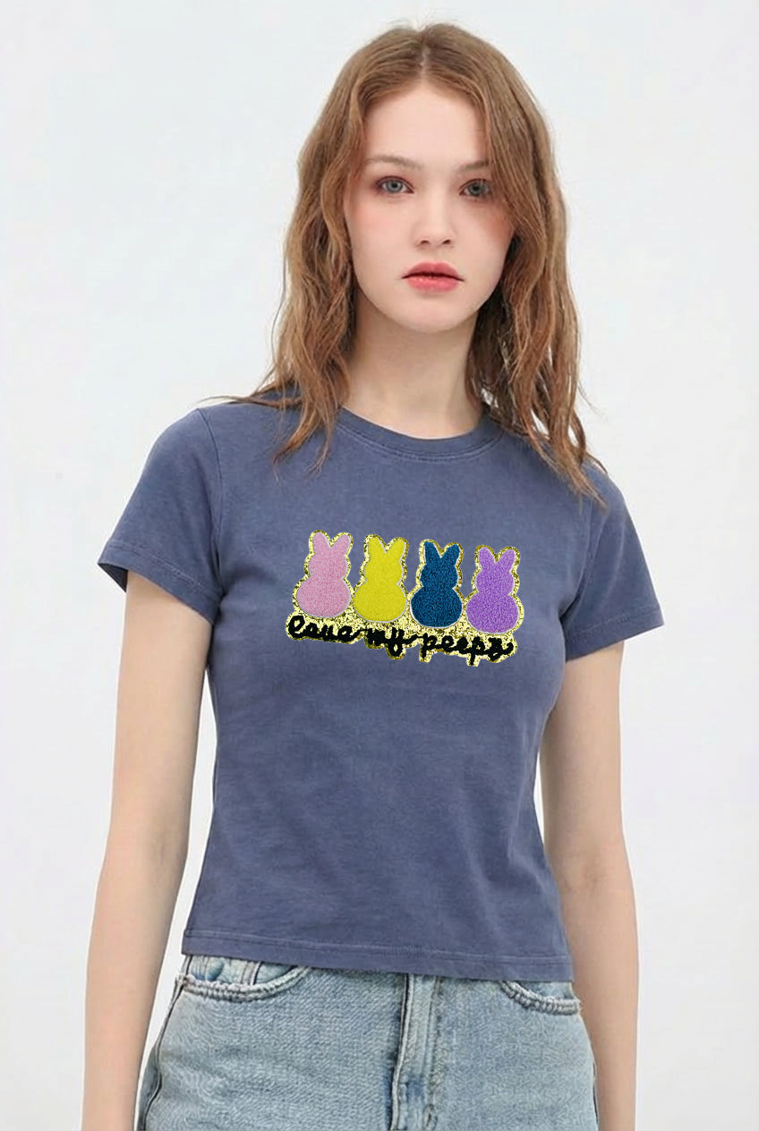 Easter Bunny Sequin Graphic Cotton Casual T Shirt