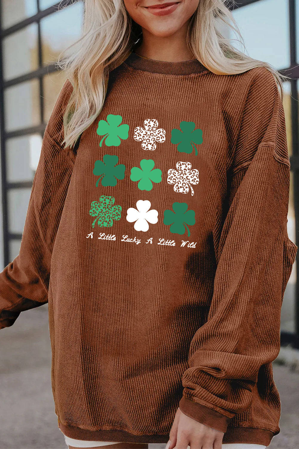 Saint Patrick’s Day Shamrock Patchwork Corded Sweatshirt