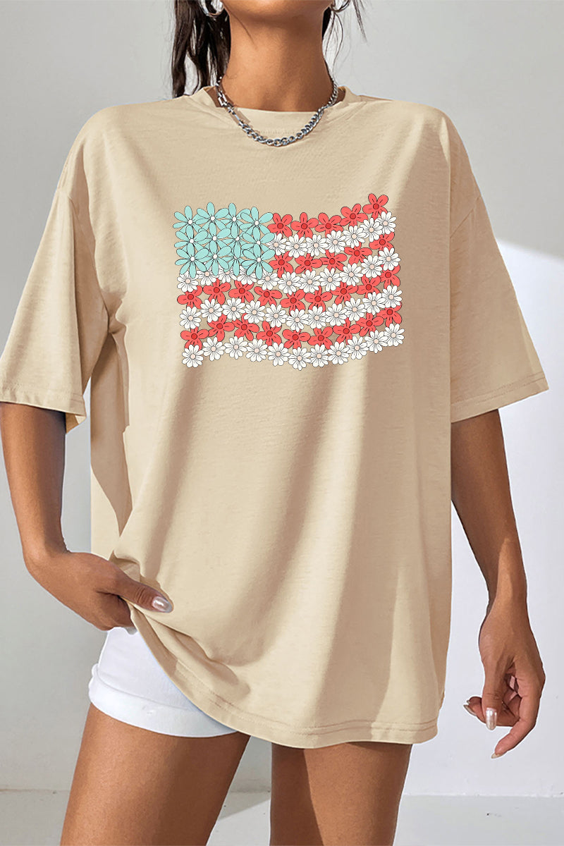 Floral Flag Graphic Tee Oversized Casual
