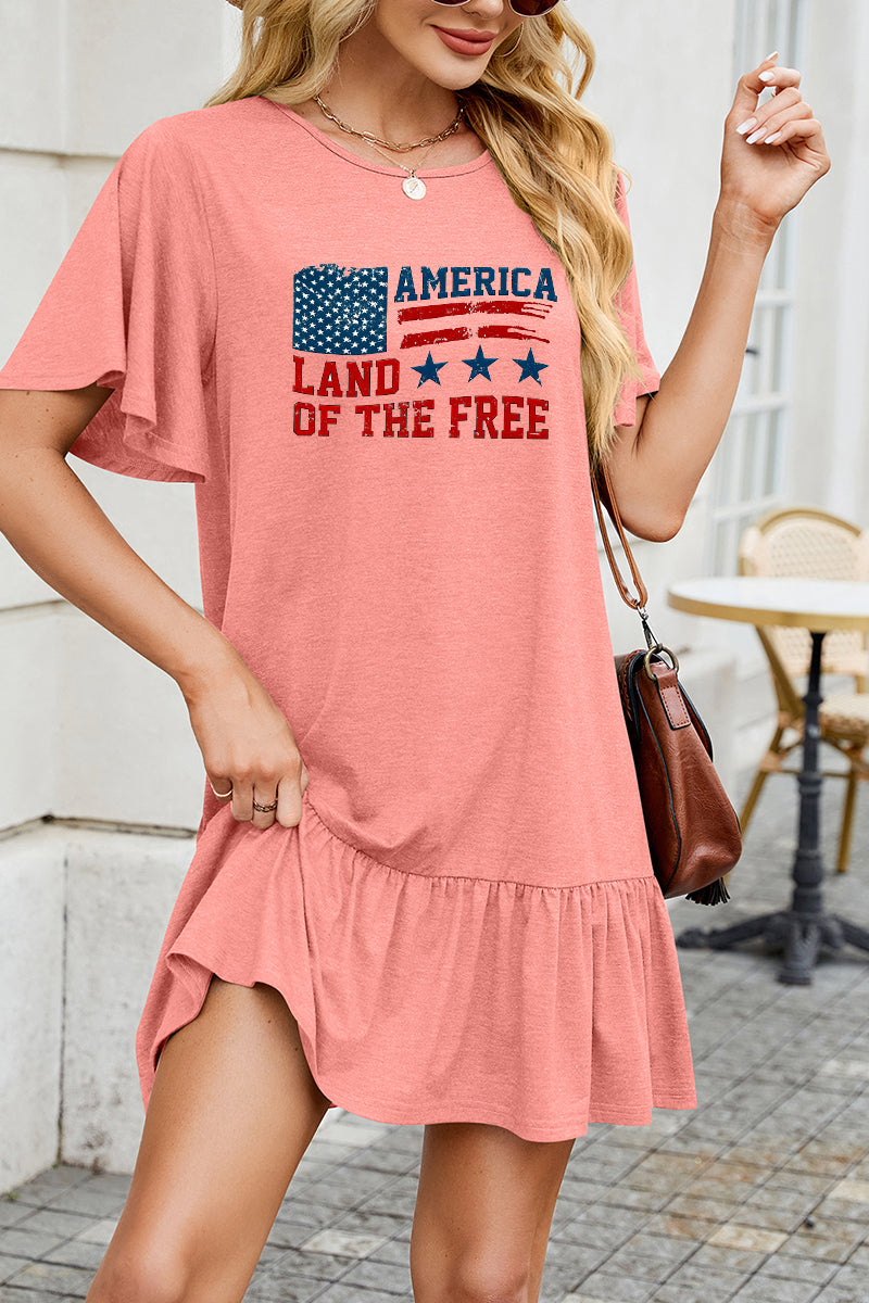American Flag Cotton Dress Casual Ruffle Patriotic