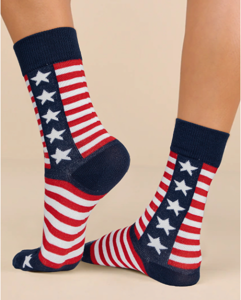 Racing Red American Inspired Stripes Stars Crew Socks