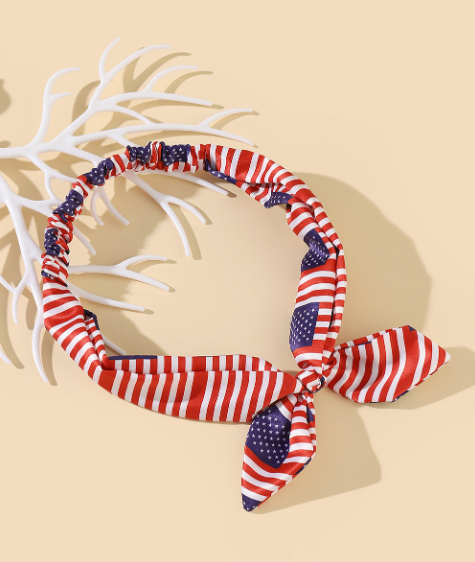 Fiery Red American Flag Bowknot Elastic Headband