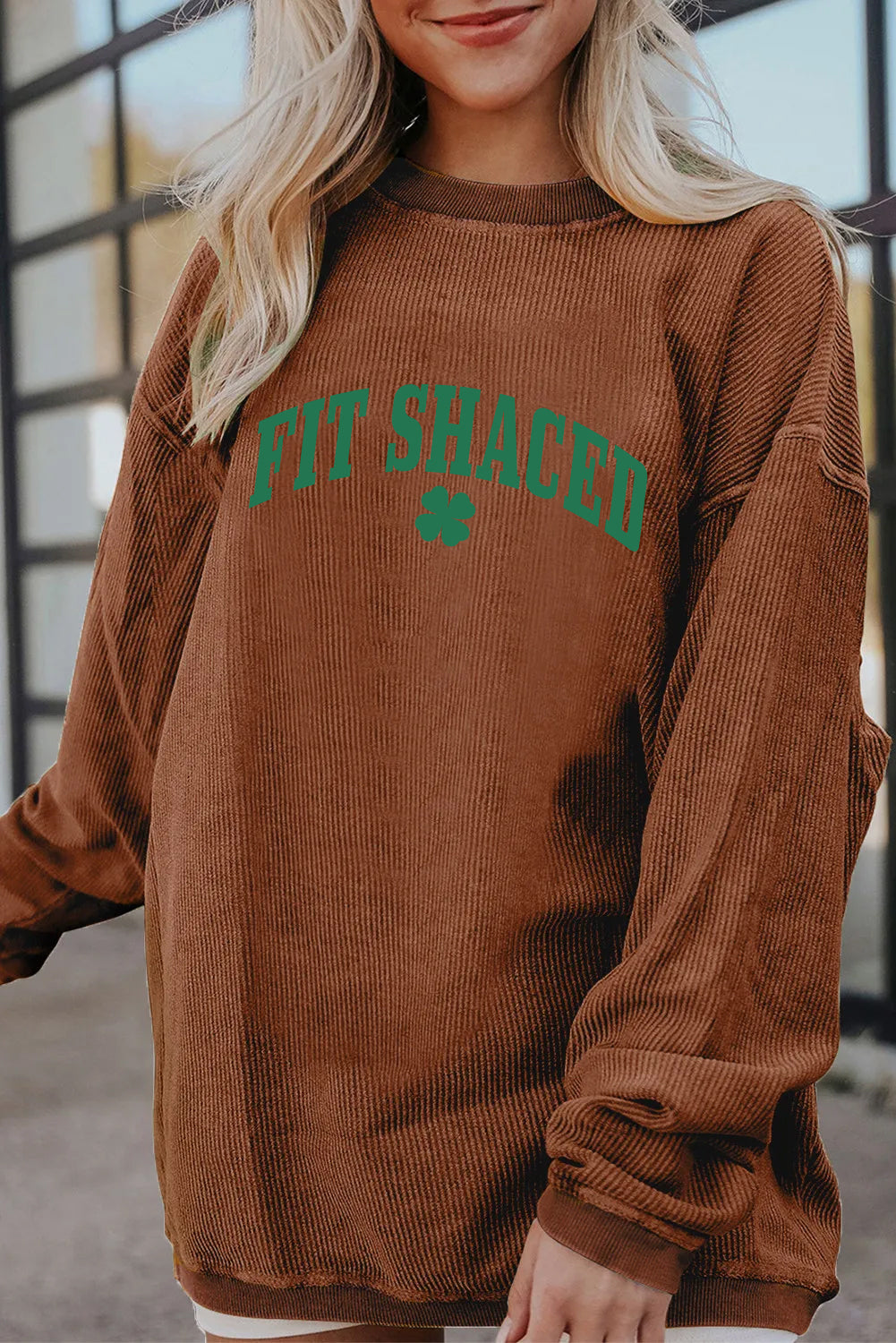 Saint Patrick’s Day Fit Shaced Clover Waffle Sweatshirt