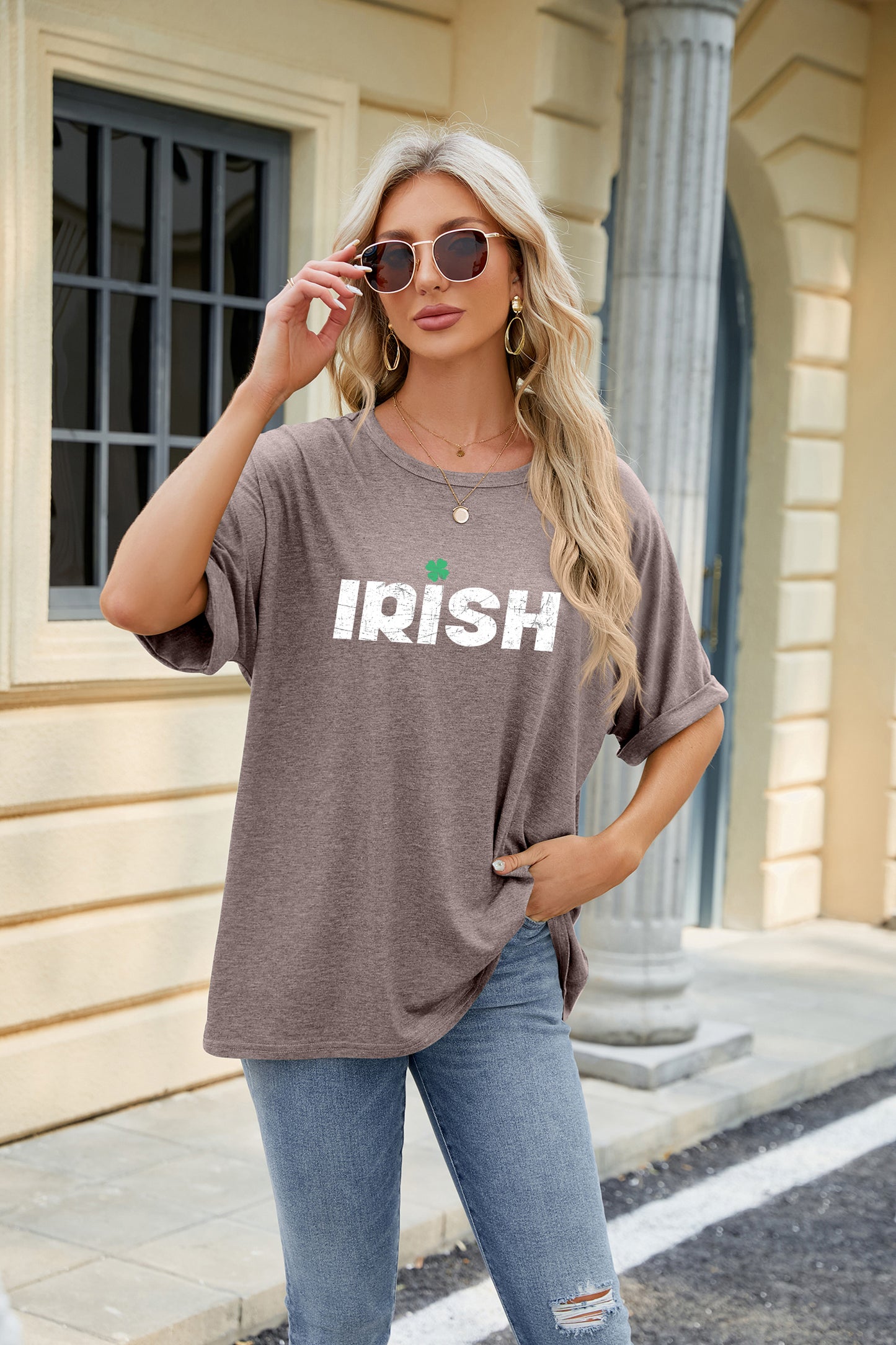 Saint Patrick’s Day IRISH Letter Print Oversized Tee