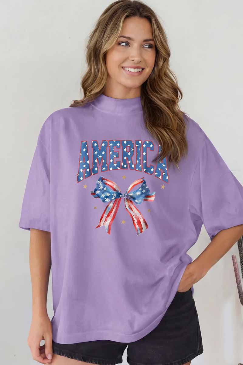 America Bow Graphic Tee Oversized Patriotic Boutique Style
