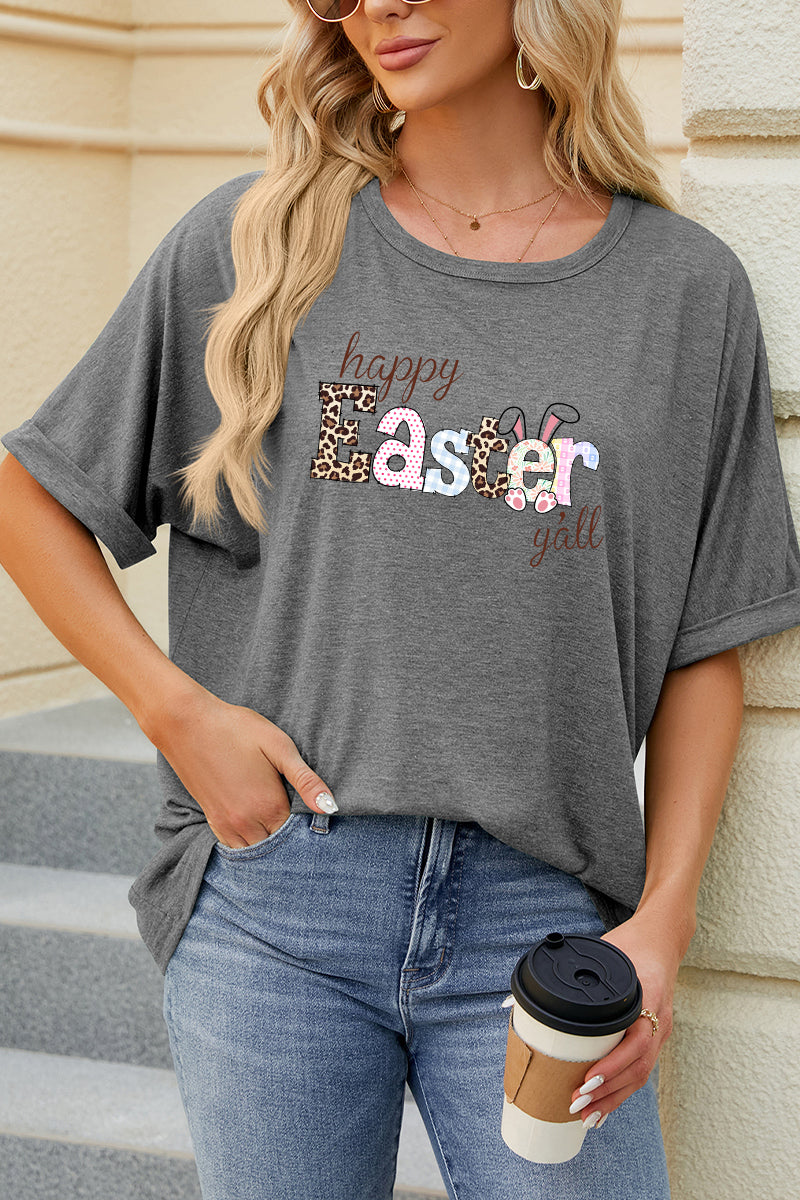 Happy Easter Clover Graphic Oversized Casual Tee