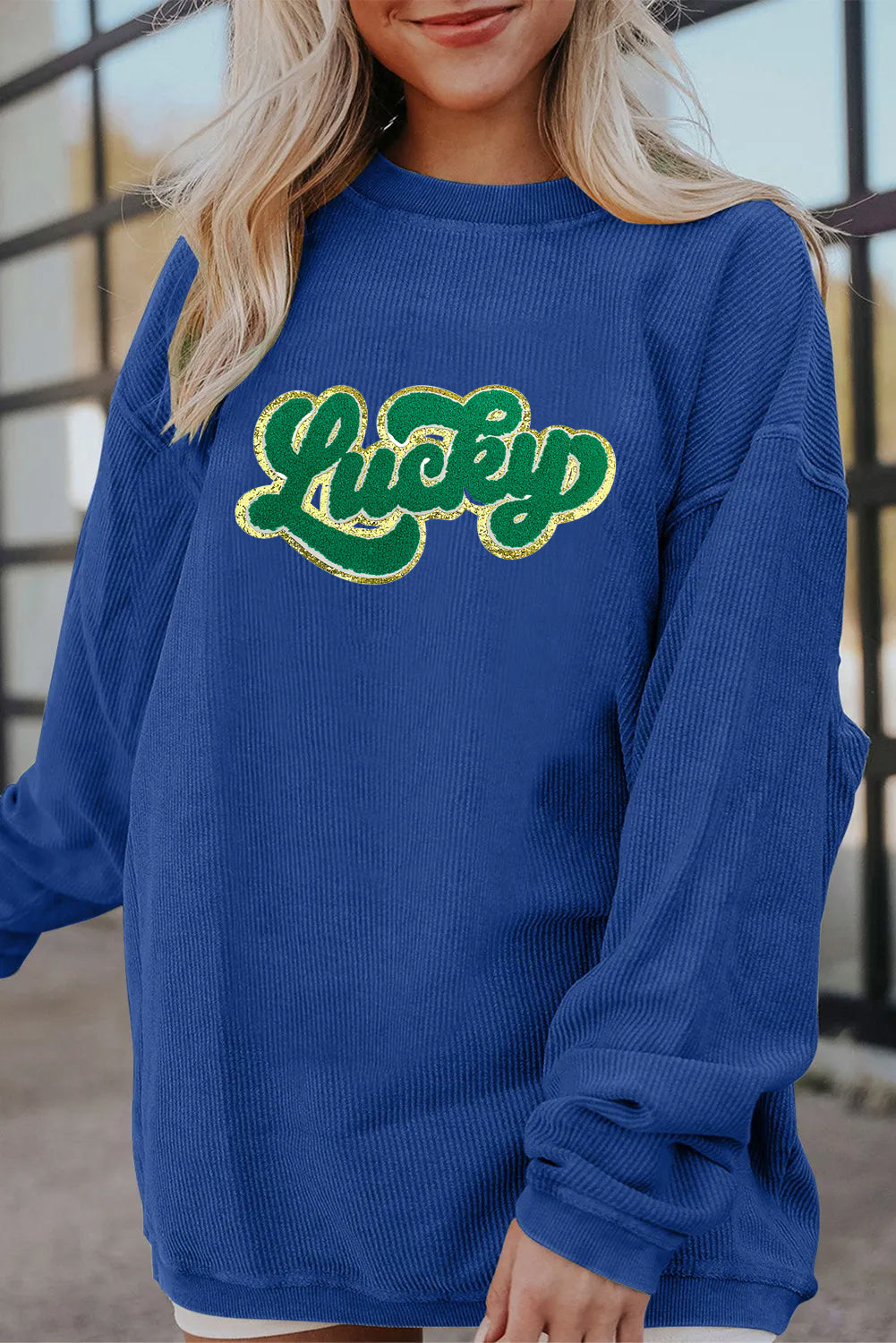 Saint Patrick's Day Lucky Graphic Oversized Waffle Pullover