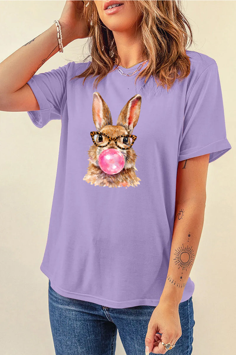 Cute Easter Bunny Graphic Tee Women Spring Casual Shirt