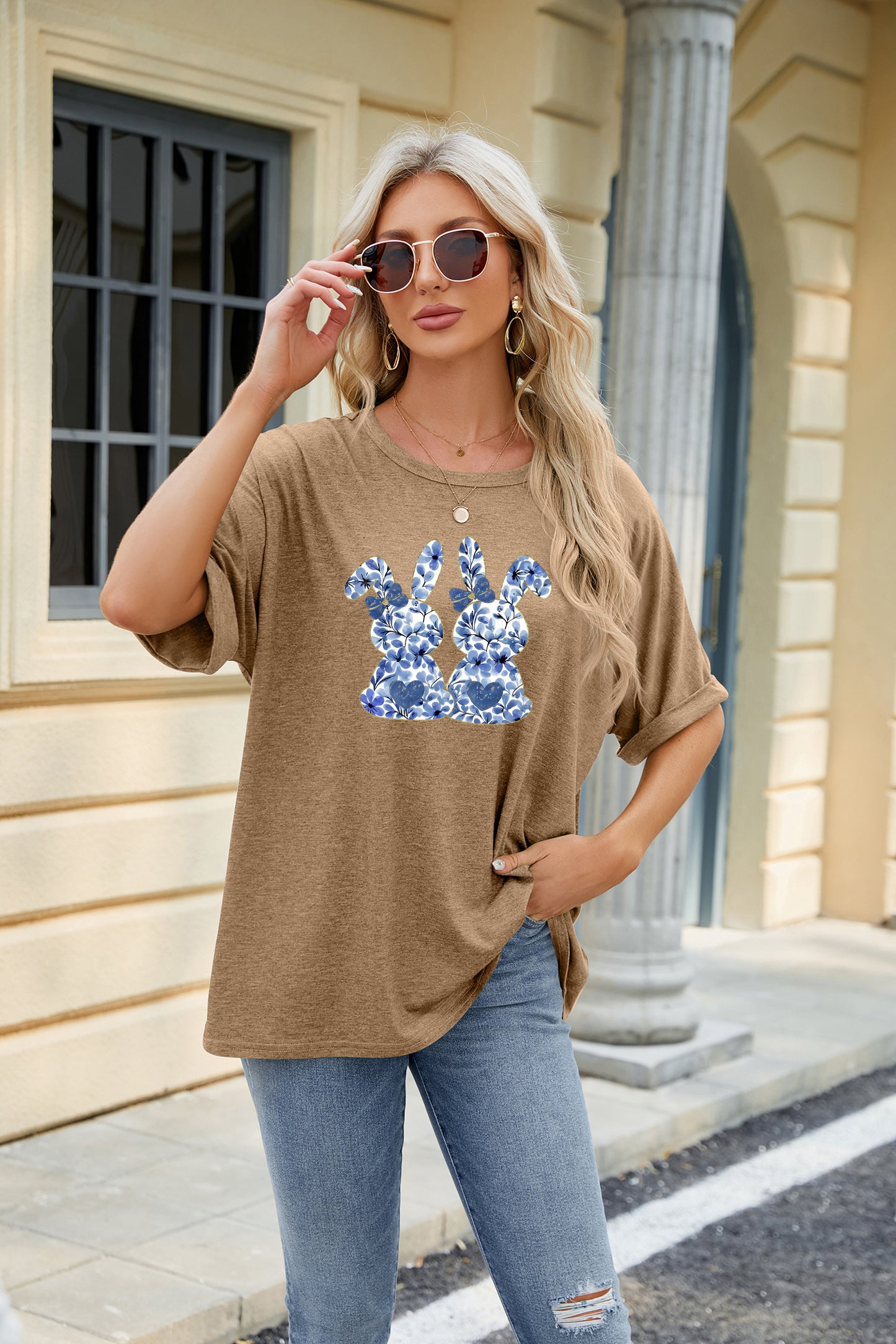 Easter Bunny Graphic Casual Oversized Short Sleeve Tee