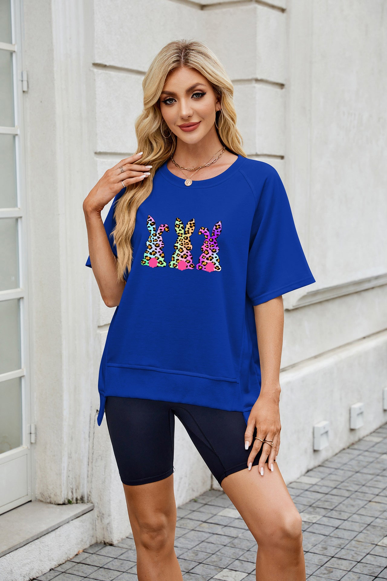 Easter Bunny Bow Graphic Relaxed Fit Spring Tee