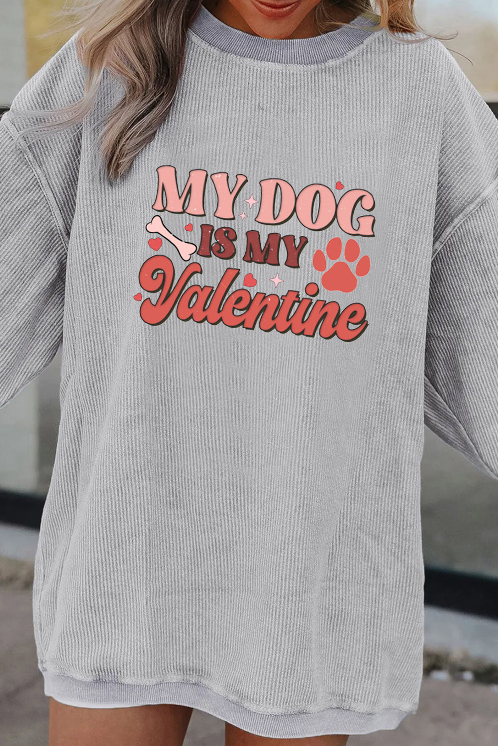 Chic Pink Dog Lover Valentine Heart Graphic Sweatshirt