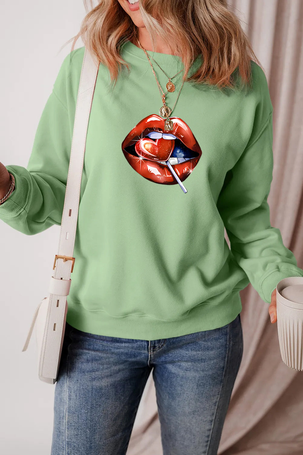 Valentine’s Day Lips Heart Lollipop Graphic Sweatshirt