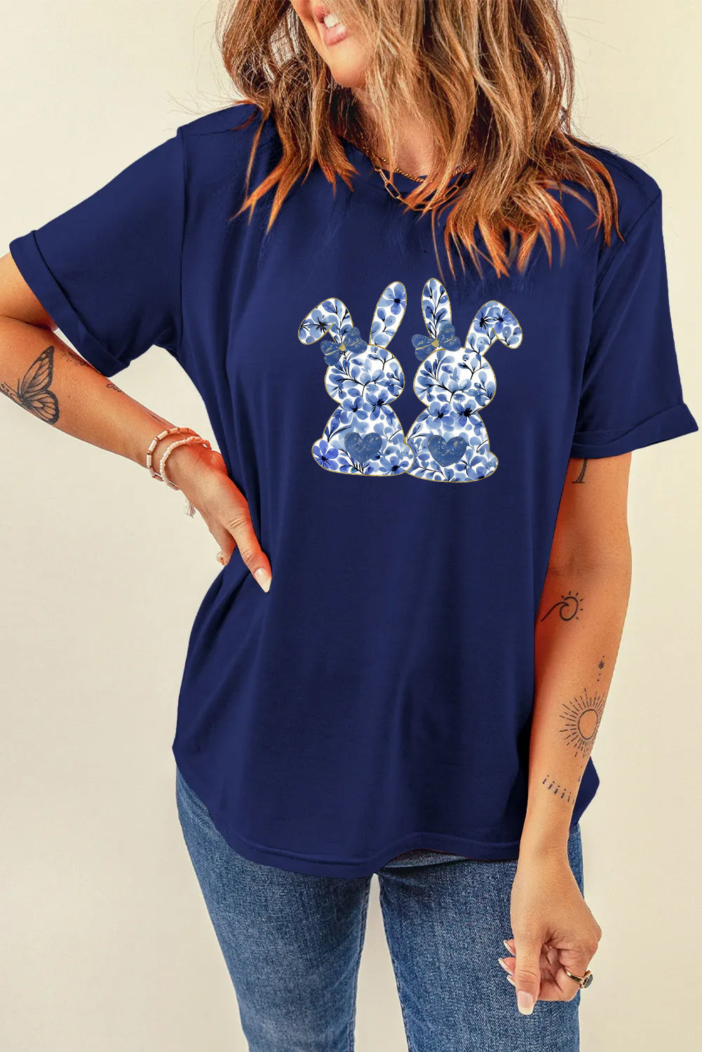 Easter Bunny Graphic Casual Short Sleeve Spring Tee