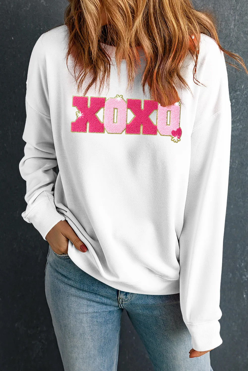 Valentine's Day Pink XOXO Textured Graphic Sweatshirt