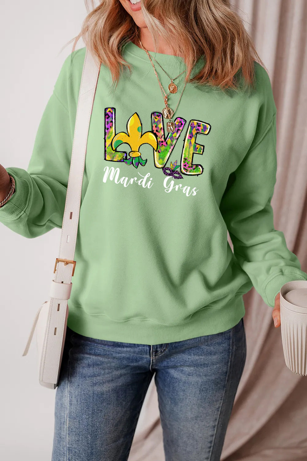 Mardi Gras Colorful Love Graphic Everyday Sweatshirt