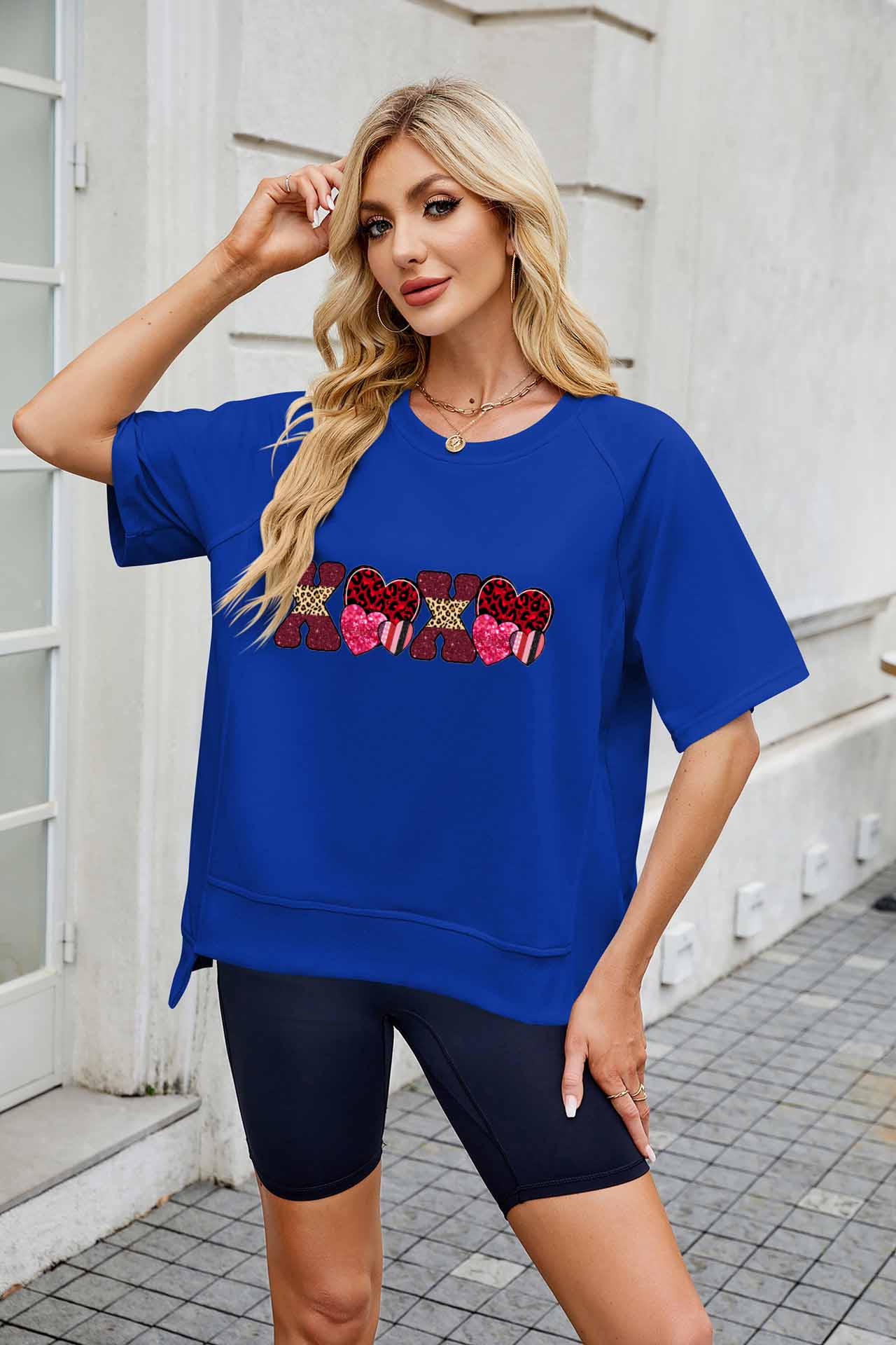 Valentine's Day XOXO Heart Graphic Short Sleeve Top