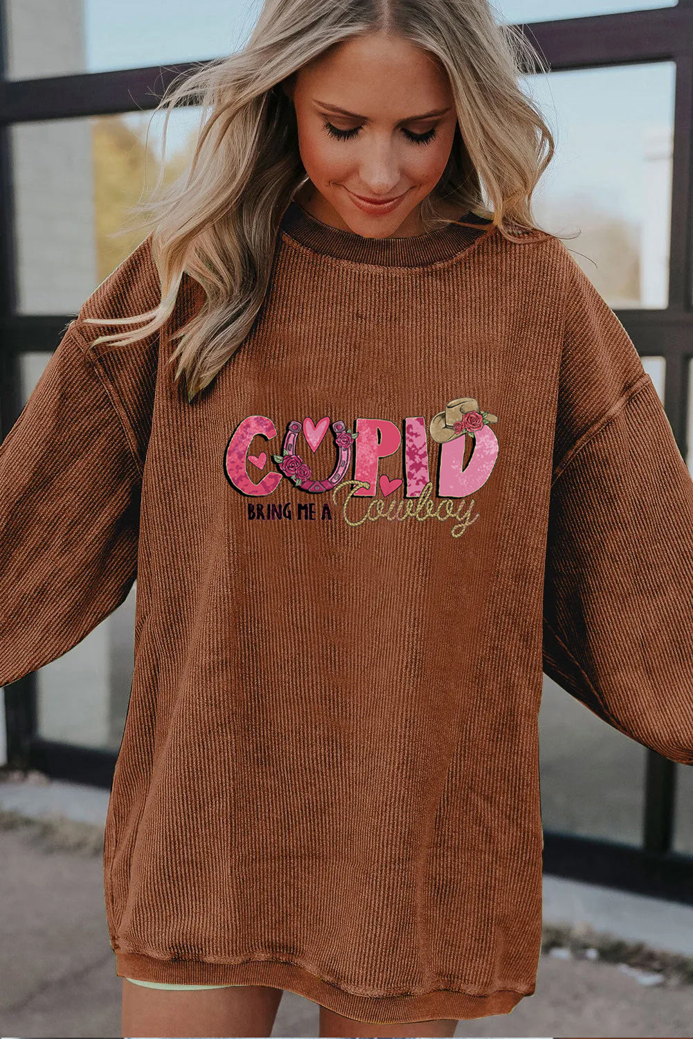 Valentines Day Cupid Cowboy Graphic Casual Sweatshirt