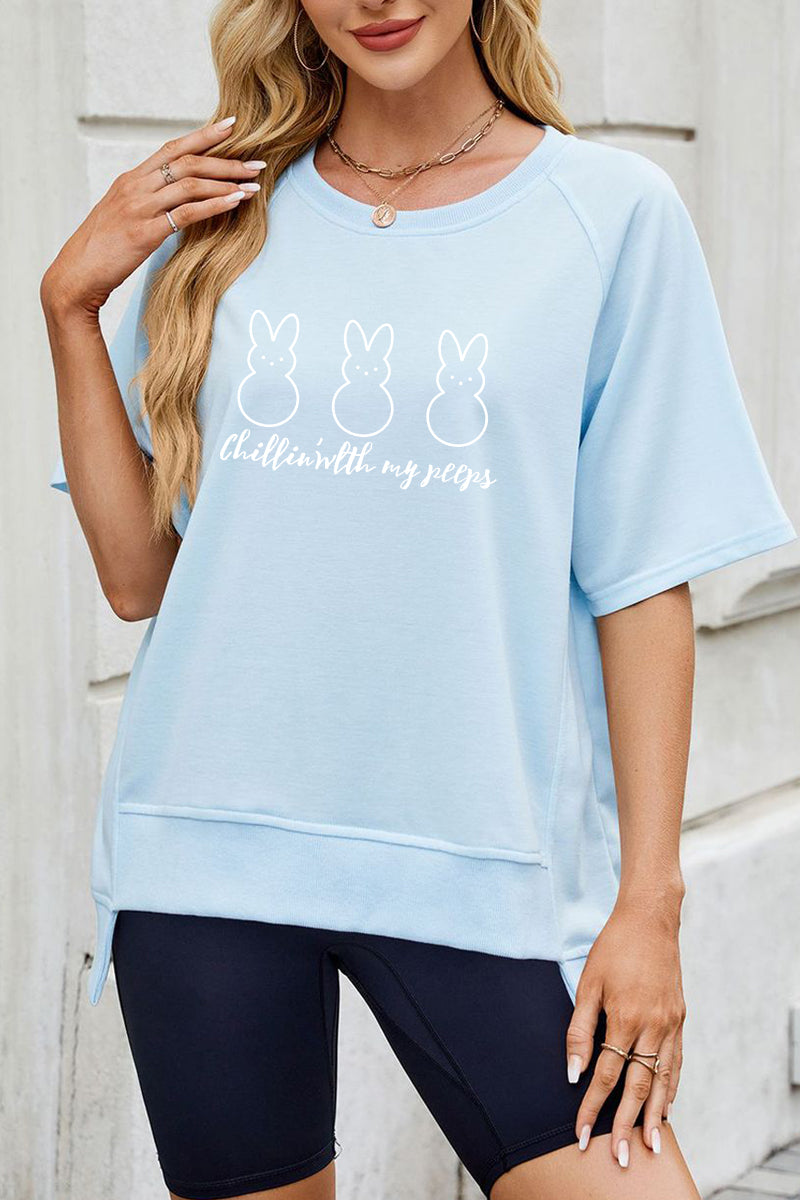 Easter Cute Bunny Graphic Tee Women Casual Spring Shirt