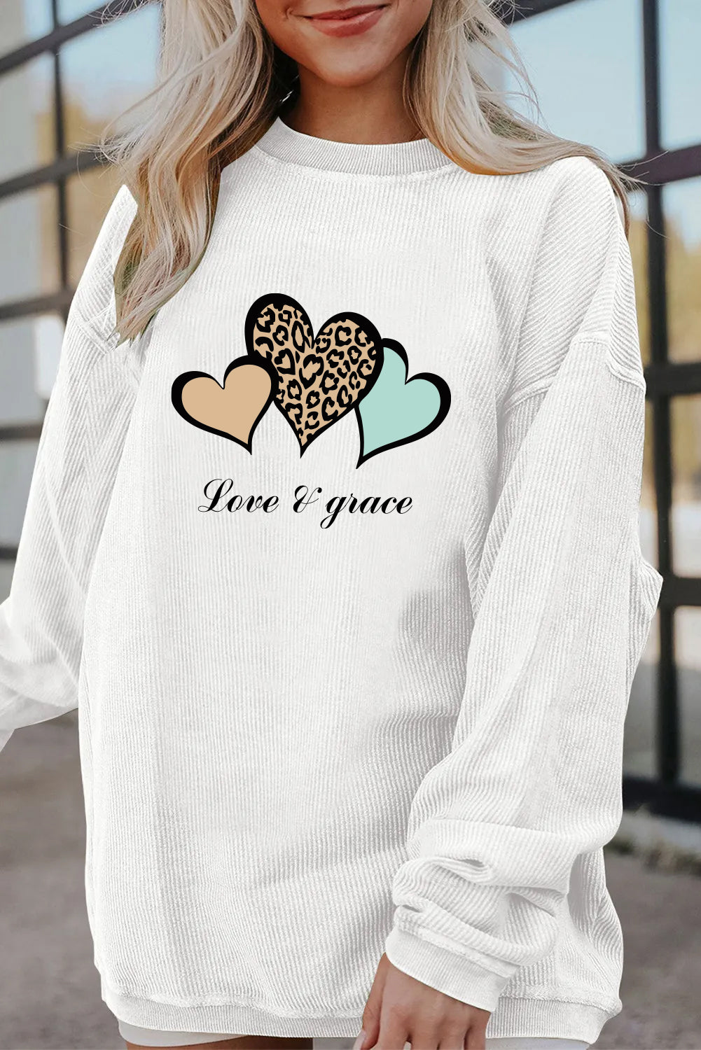 Valentine's Day Colorful Leopard Heart Pink Oversized Sweatshirt