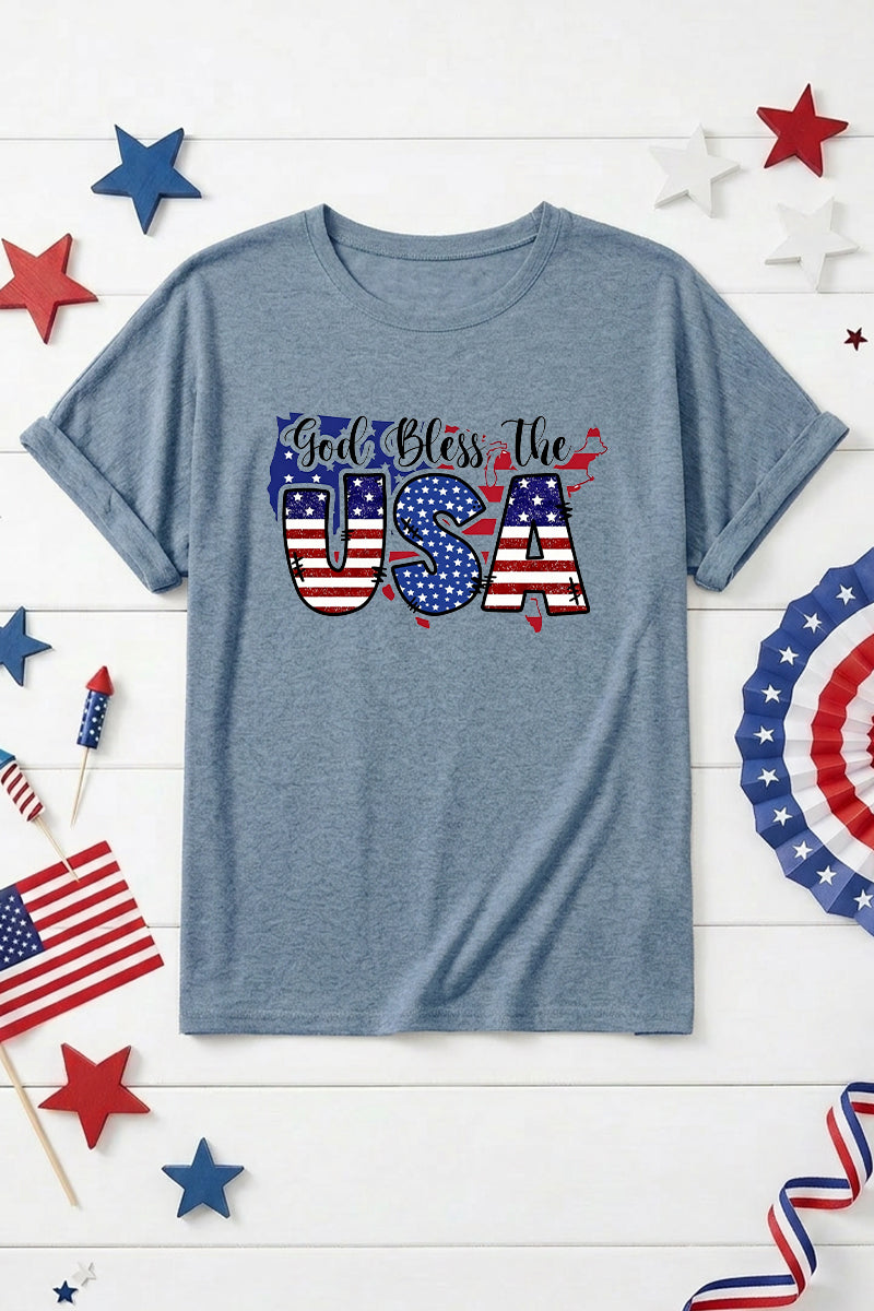 Independence Day USA Flag Graphic Casual Tee