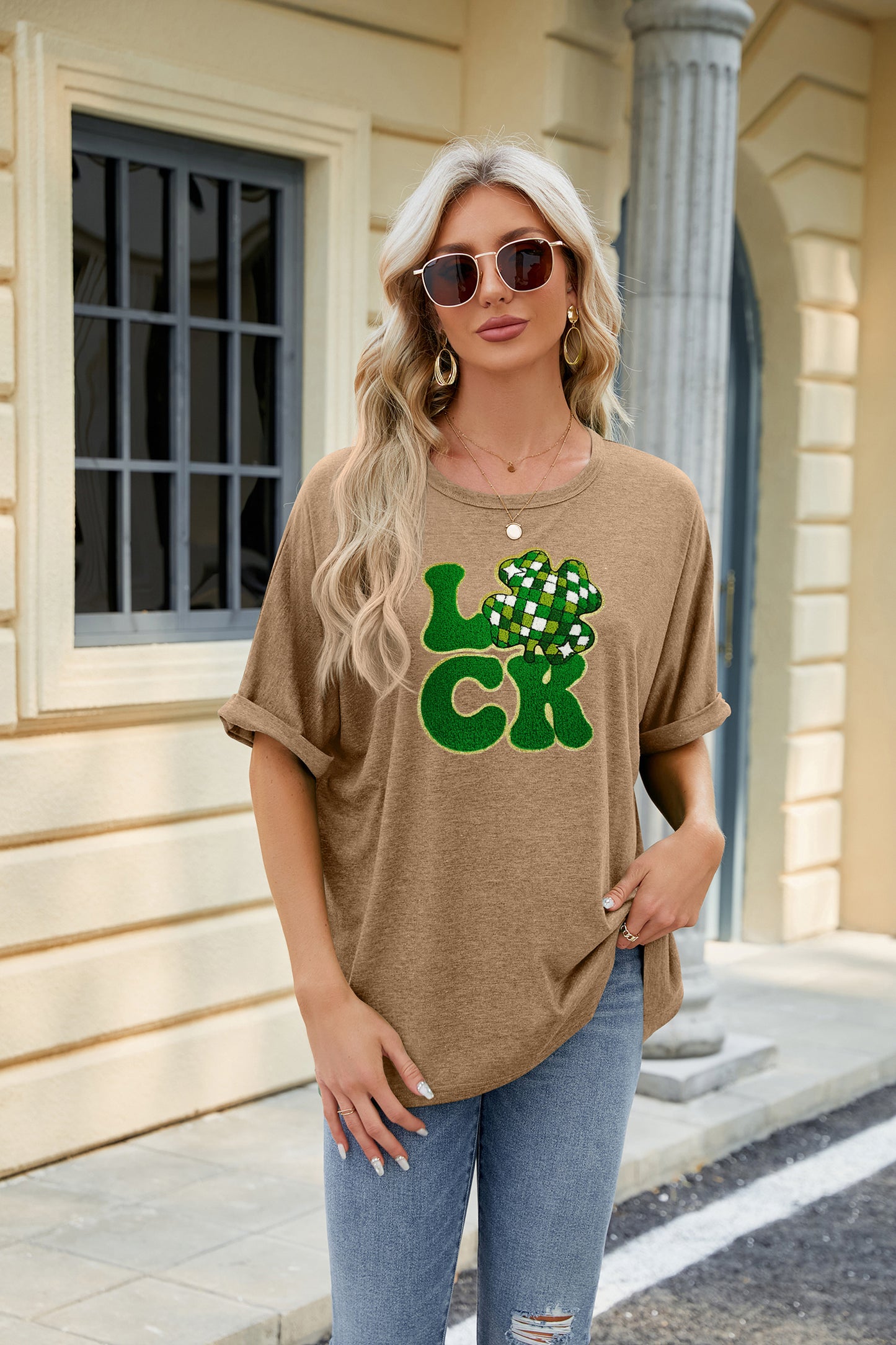 St Patrick’s Day Sequin LUCK Clover Graphic Tee