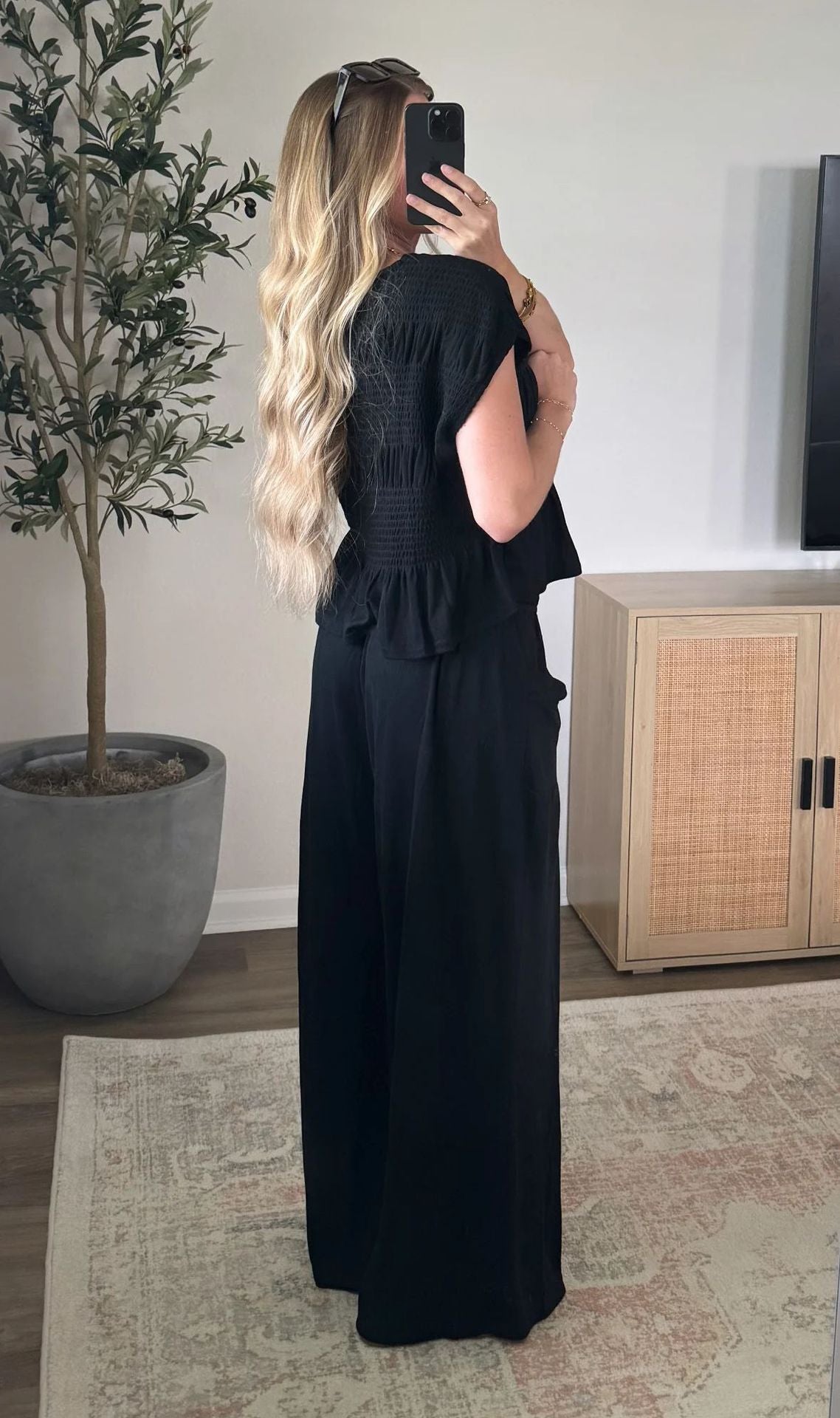Summer Smocked Ruffle Top Wide Leg Pants Set