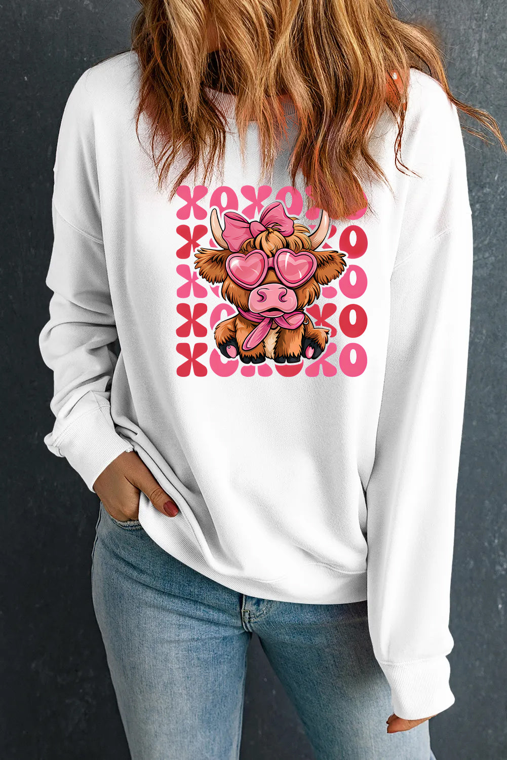 Valentine's Day Pink XOXO Textured Graphic Sweatshirt