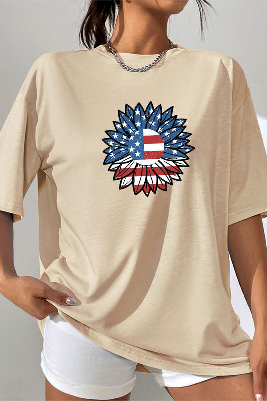 Flag Sunflower Graphic Tee Oversized Casual