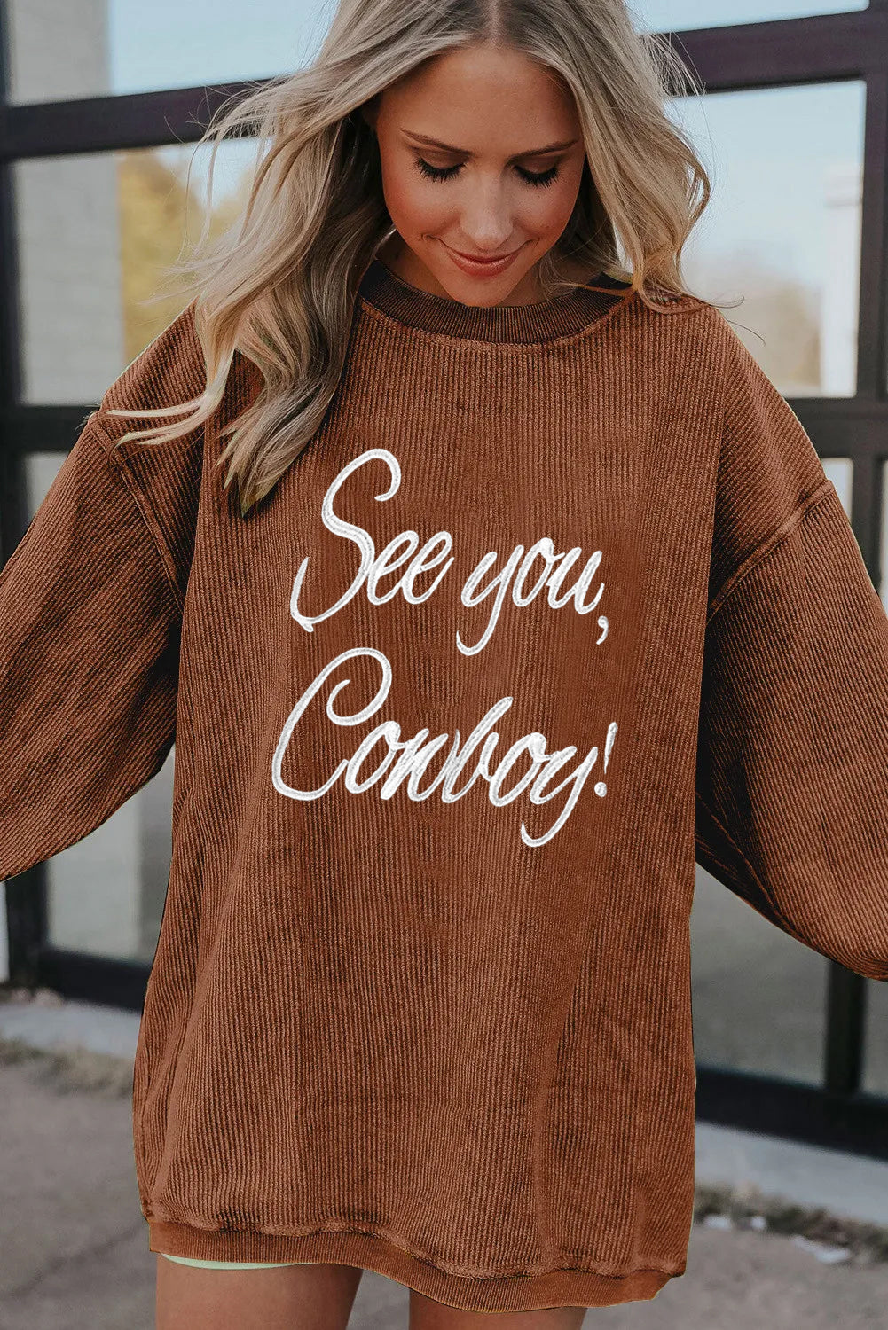 Western Cowboy Quote Letter Graphic Oversized Sweatshirt