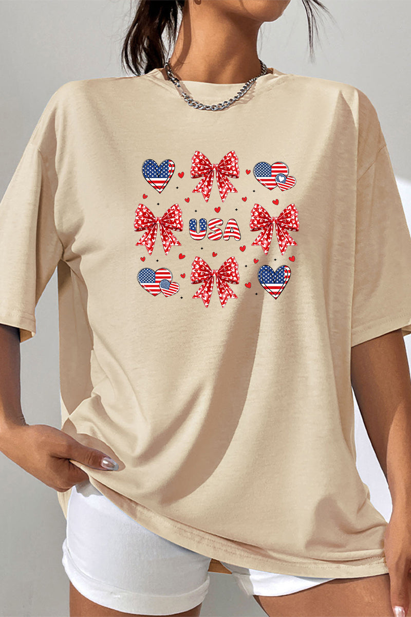Bow Heart USA Graphic Tee Oversized Casual