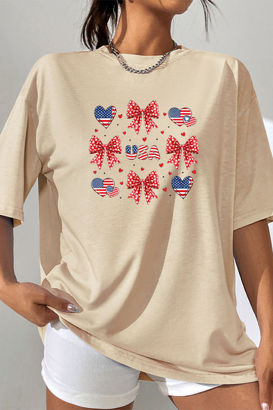 Bow Heart USA Graphic Tee Oversized Casual